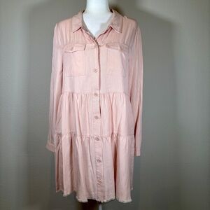 NWT Versona Pink Long Sleeve Button-Down Tiered Mini Dress Size Medium